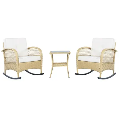Set de mobilier din rattan pentru balcon (3 piese), 2 scaune balansoar confortabile cu spătar înalt, 80x76x86 cm, Bej
