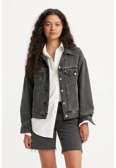 Jacheta relaxed fit din denim 90's Trucker - Negru stins