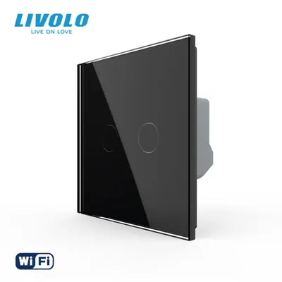 Intrerupator tactil simplu WiFi, cu panou sticla Negru