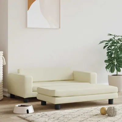 vidaXL Pat pentru câini cu extensie, crem, 100x50x30 cm, piele eco