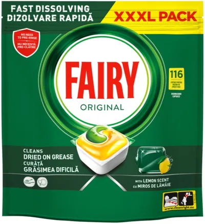 Tablete pentru mașina de spălat vase Fairy - Original, Lemon, 116 buc.