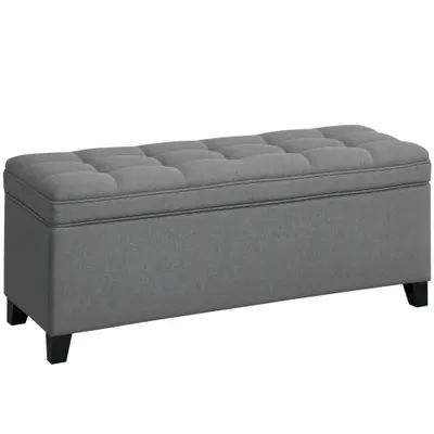 HOMCOM Bancă de depozitare 112 L, banchetă la picioarul patului din material tip in, șezut capitonat, 120 x 40 x 48 cm, gri închis | Aosom Romania