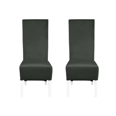 Set 2 scaune living VANESSA, picioare lemn alb, stofa gri inchis, 47x60x110 cm