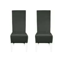 Set 2 scaune living VANESSA, picioare lemn alb, stofa gri inchis, 47x60x110 cm