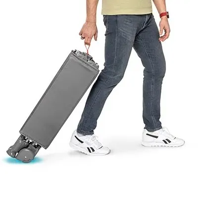 Patut de calatorie pentru copii, Kidnort Ihalig Light Gray cu geanta de transport, salteluta, usa cu fermoar si roti cu posibilitatea de blocare, dimensiune desfacut 128 x 68 x 78.5 cm