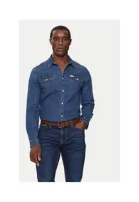 Camasa din chambray cu buzunare aplicate -