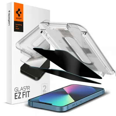 Folie de protectie Ecran Privacy Spigen GlastR EZ FIT pentru Apple iPhone 14 Plus / 13 Pro Max, Sticla Securizata, Full Glue, Set 2 bucati AGL03378