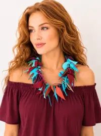 Colier handmade unicat din piele naturala,nuante bordeaux,verde, portocaliu,bleu