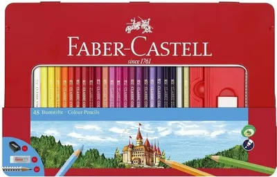 Set de creioane colorate Faber-Castell Castel - 48 de culori, cutie metalică