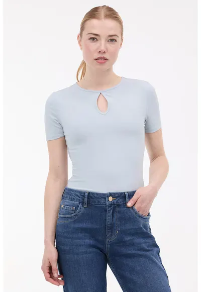 Tricou cu decupaj lacrima - Albastru prafuit