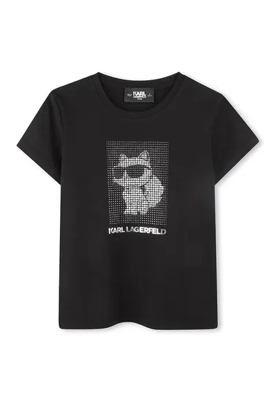 Tricou din amestec de modal cu aplicatii din strasuri - Negru/Argintiu