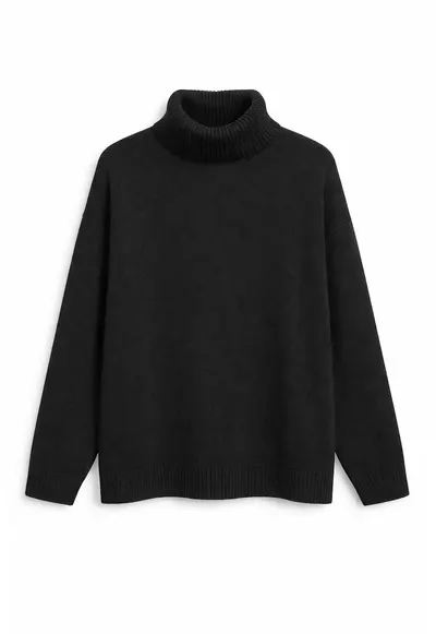 Pulover dama - tricotat - guler inalt - lejer - negru - acrilic