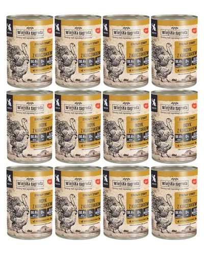 WIEJSKA ZAGRODA Conserva hrana pisoi, cu curcan si pui 12x400g