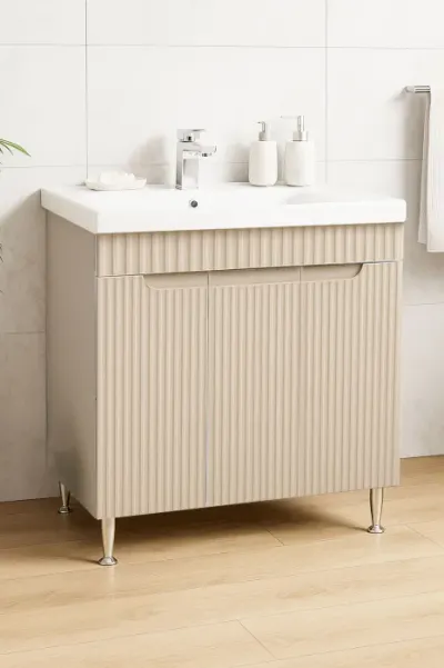 Set Baza front MDF si Lavoar seria 733, montat, 80 cm, crem