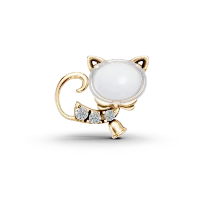 Pandantiv pisicuta pentru copii din aur galben cu topaz alb oval de 0.55ct si diamante de 0.025ct