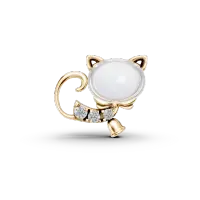 Pandantiv pisicuta pentru copii din aur galben cu topaz alb oval de 0.55ct si diamante de 0.025ct