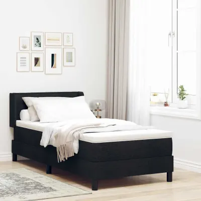 vidaXL Pat cu arcuri cu headboard Manual Negru 190 x 90 cm țesătură