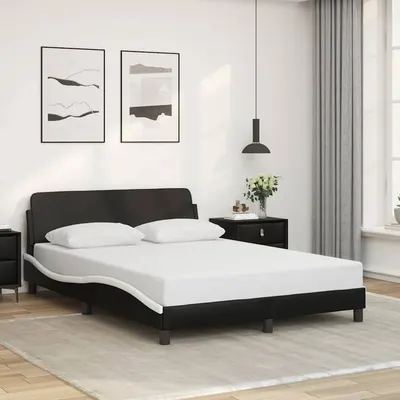 vidaXL Cadru de pat, Dover, negru/alb, 140x200 cm, piele ecologică
