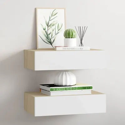vidaXL Dulapuri de perete cu sertar 2 buc stejar/alb 40x23,5x10 cm MDF