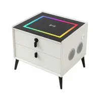 Noptiera inteligenta cu încărcare wireless și iluminare LED –culoare alb, 2 Sertare de depozitare, difuzor Bluetooth