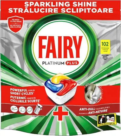Tablete pentru mașina de spălat vase Fairy - Platinum Plus, Lemon, 102 buc