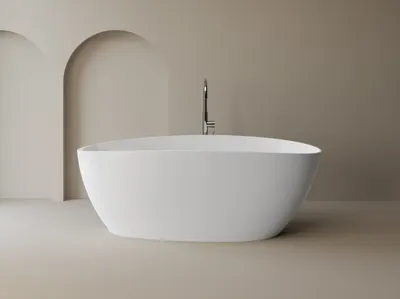 Cada freestanding ovala, compozit alb lucios, 170x77x62 mm Foglia Venezia