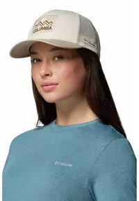 Sapca trucker cu capsa pe partea din spate si model unisex pentru drumetii Mesh™ - Alb fildes/Bej deschis