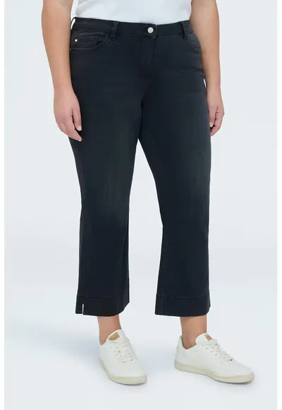 Blugi crop cu croiala bootcut si slituri laterale - Negru stins