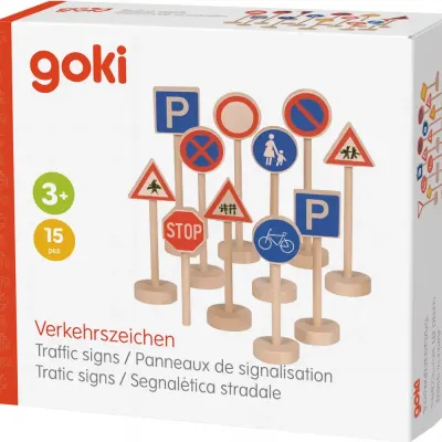 Set 15 semne de circulatie din lemn pentru copii Goki