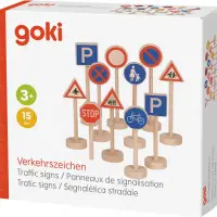 Set 15 semne de circulatie din lemn pentru copii Goki