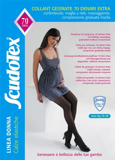 Scudotex 476 Ciorapi compresivi gravide pantaloni, compresie medie 70 DEN, Nero, marimea 5-XL