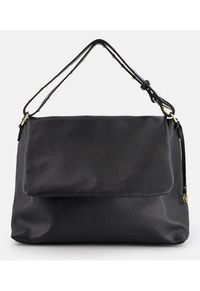 Geanta messenger pentru femei - piele naturala - neagra - 36x27x13cm - lungime manere 48cm - curea max 98cm