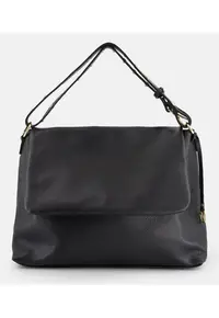 Geanta messenger pentru femei - piele naturala - neagra - 36x27x13cm - lungime manere 48cm - curea max 98cm