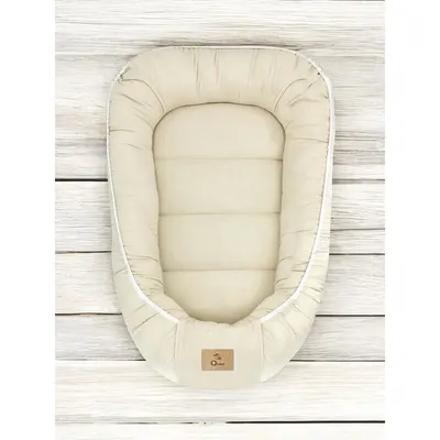 Cosulet pentru bebelusi Qmini Warm beige Baby Nest 55x75 cm, husa din muselina dubla