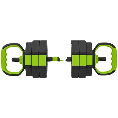 Soozier Set de Ganterele Reglabile 4-în-1, Utilizabil ca Kettlebell, Bară, Ganteră, Suport pentru Flotări, Set Greutăți de 25 kg pentru Bărbați și Femei, Verde | Aosom Romania