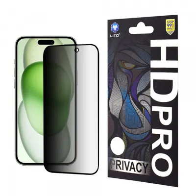 Folie de protectie Ecran Privacy Lito HD Pro pentru Apple iPhone 15 Plus, Sticla Securizata, Full Glue