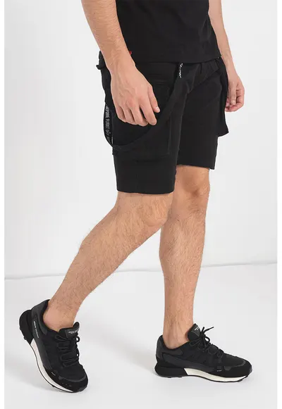 Pantaloni scurti cargo cu bretele detasabile - Negru