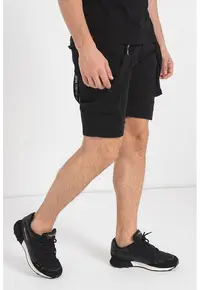 Pantaloni scurti cargo cu bretele detasabile - Negru
