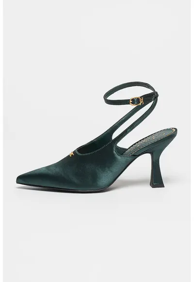 Pantofi cu bareta pe glezna si varf ascutit Tara - Verde inchis