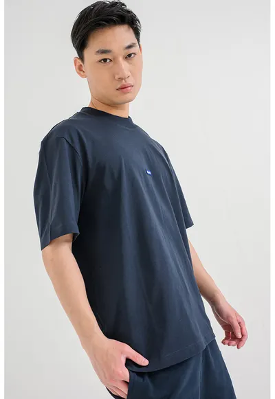 Tricou cu decolteu la baza gatului si logo Nieros - Bleumarin