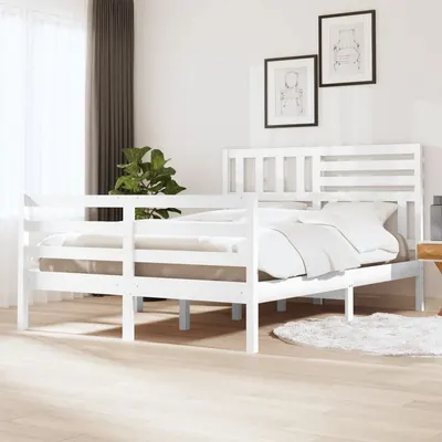vidaXL Cadru de pat, alb, 160x200 cm, lemn masiv