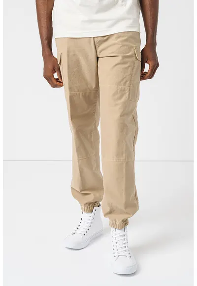 Pantaloni cargo cu talie medie - Maro camel