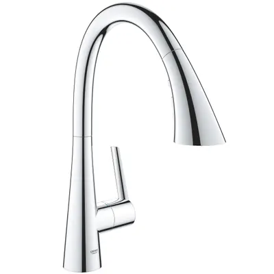 Baterie de bucatarie Grohe Zedra 32294002, 3/8 inch, tip C, pipa inalta, dus extractabil, 3 pulverizari, monocomanda, Crom