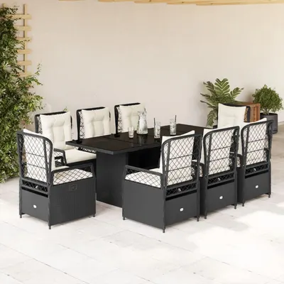 Gossi set mobilier de gradina cu perne, 9 piese, negru, poliratan