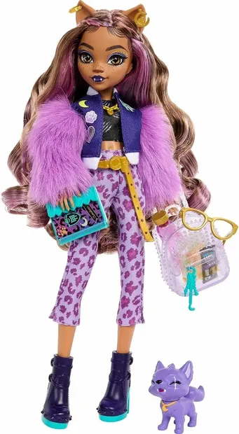 Păpuşă Monster High - Claudine Wolf, cu animal de companie si accesorii, 27 cm