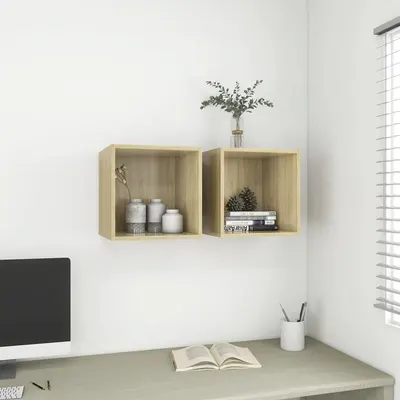 vidaXL Dulapuri de perete, 2 buc., stejar Sonoma, 37x37x37 cm, PAL