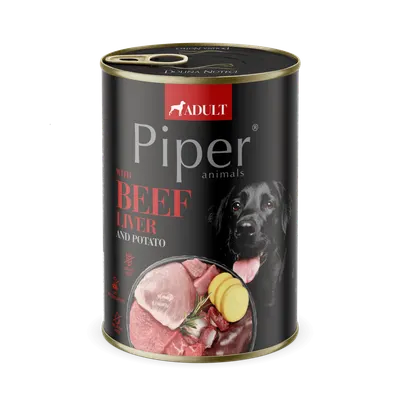 Hrana umeda pentru caini PIPER DOG, ficat de vita si cartof, 400g