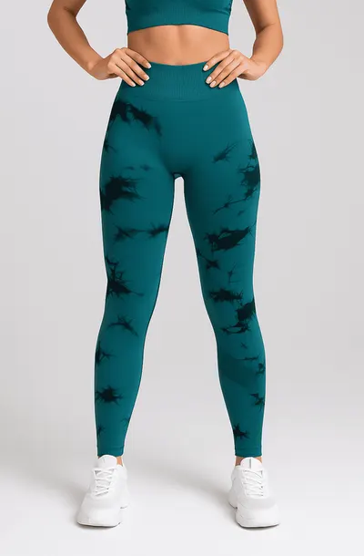 Set pentru Sala Green/Black 3 piese, Pantalon scurt si Colanti plus Bustiera, Model Tie-Dye - S, MIX15471-2144