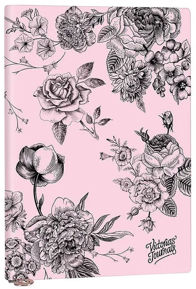 Caiet Victoria's Journals Florals - Roz și negru, copertă plastică, A5