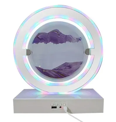 Lampa decorativa pentru birou cu LED multicolor tip tablou cu nisip miscator 3D clepsidra rotativa